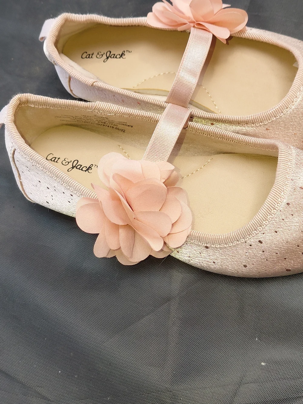 Cat & Jack Glittery Pink Ballet Flats & Flower, Sz 9, Worn 1x